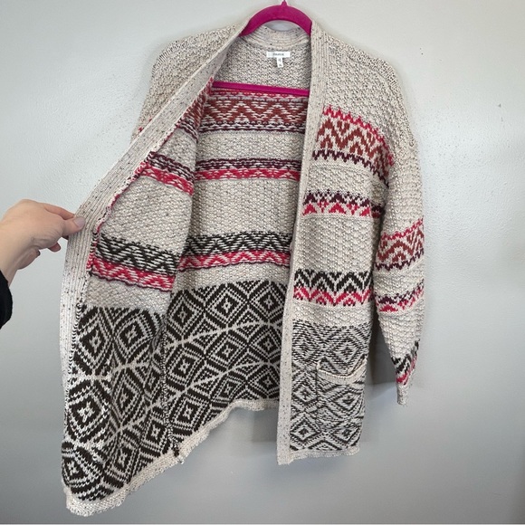 Maurices XL Beige and Red Patterned Cardigan Aztec Fair Isle Cotton Wool Blend - Picture 7 of 11